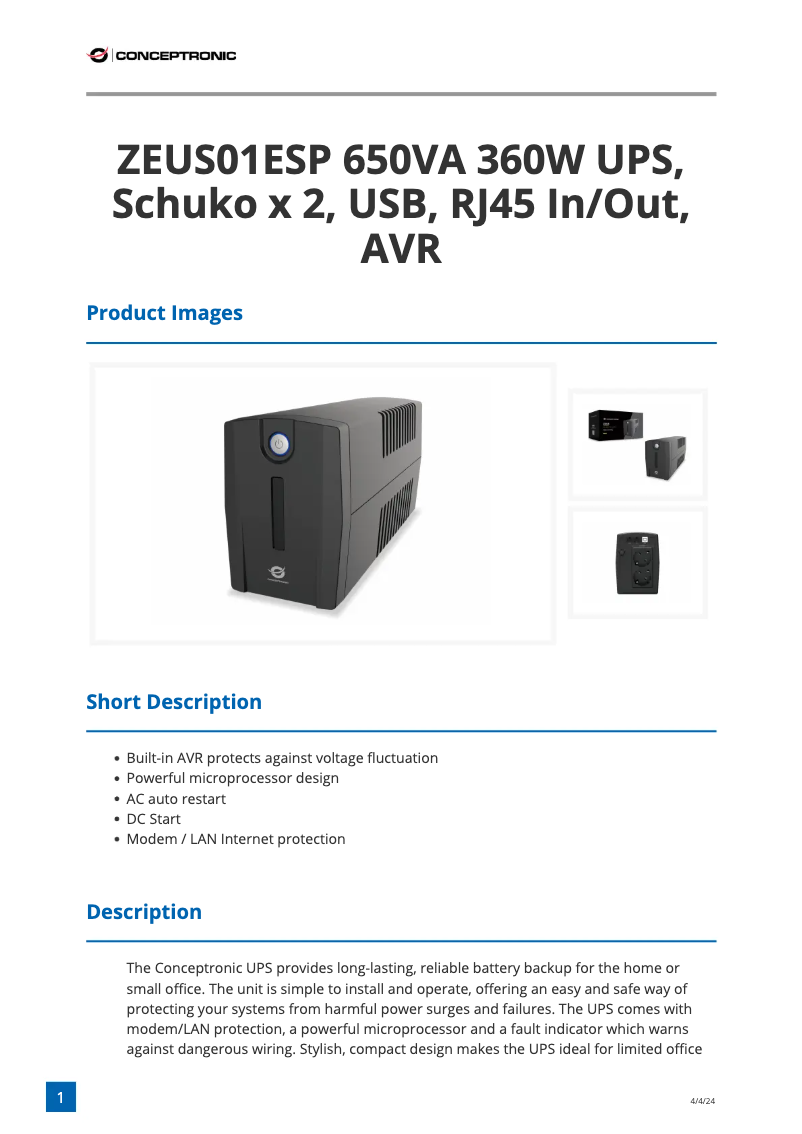 Image de la première page du manuel de l'appareil ZEUS01ESP