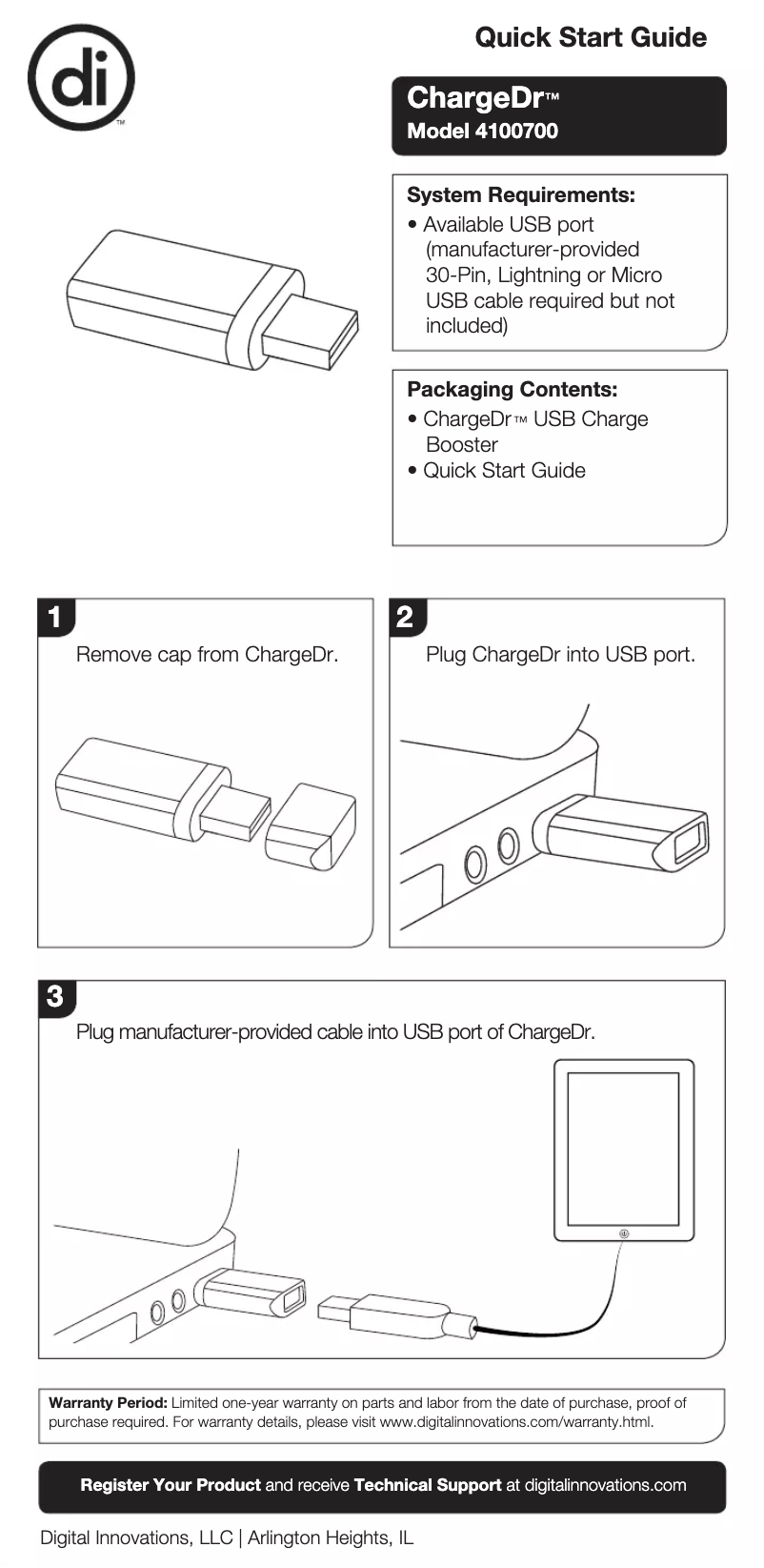 Page n°1 - Manuel utilisateur Digital Innovations ChargeDr 4100700