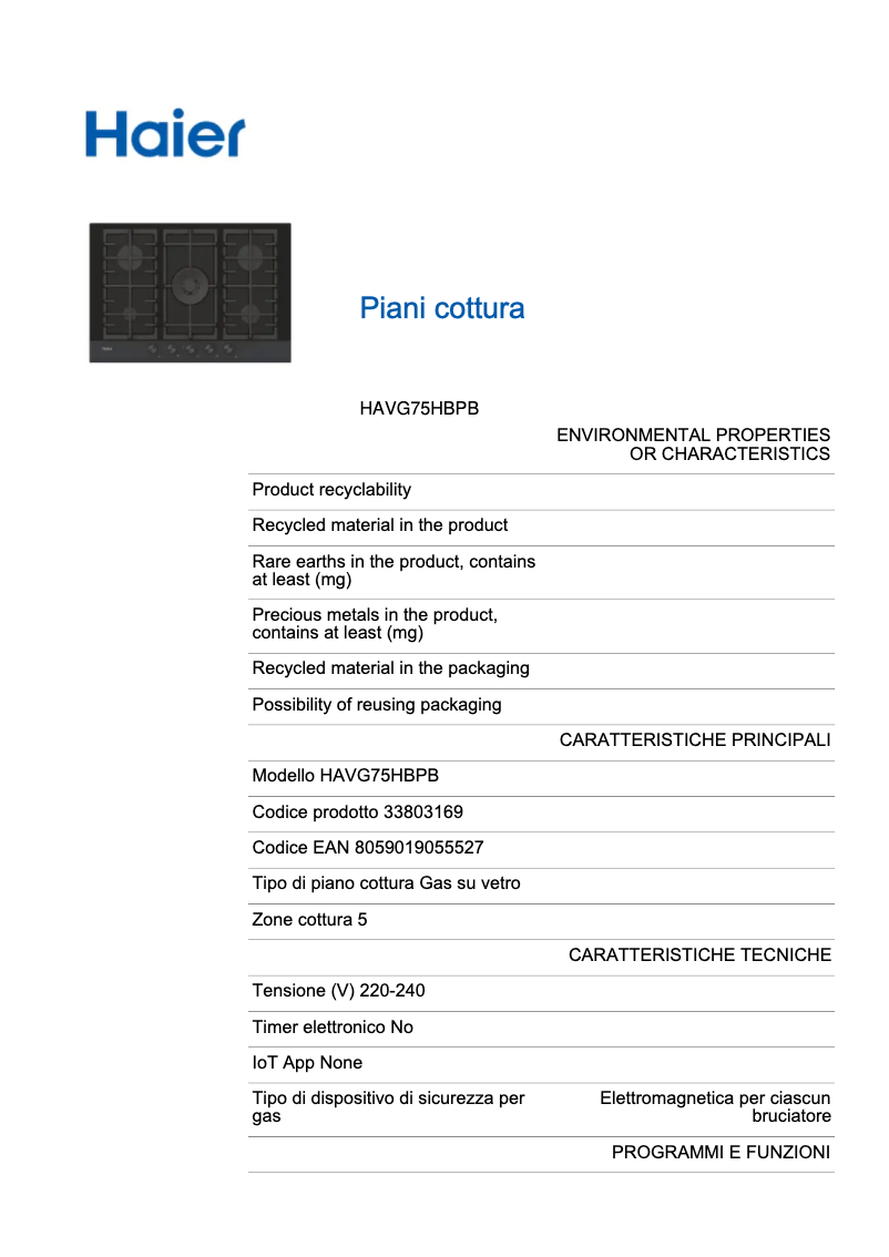 Page n°1 - Label énergétique Haier HAVG75HBPB