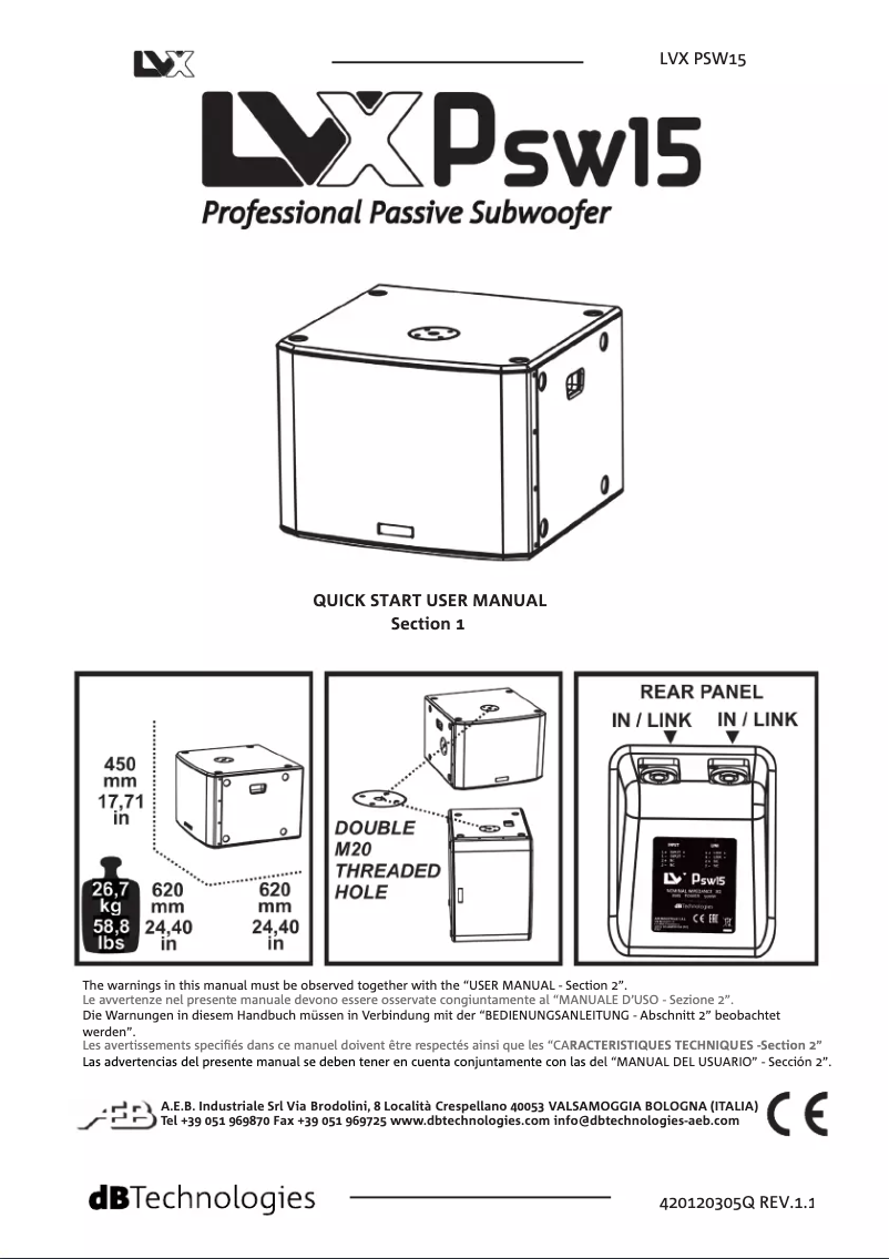 Página 1 del manual Manual de usuario DB Technologies LVX PSW15