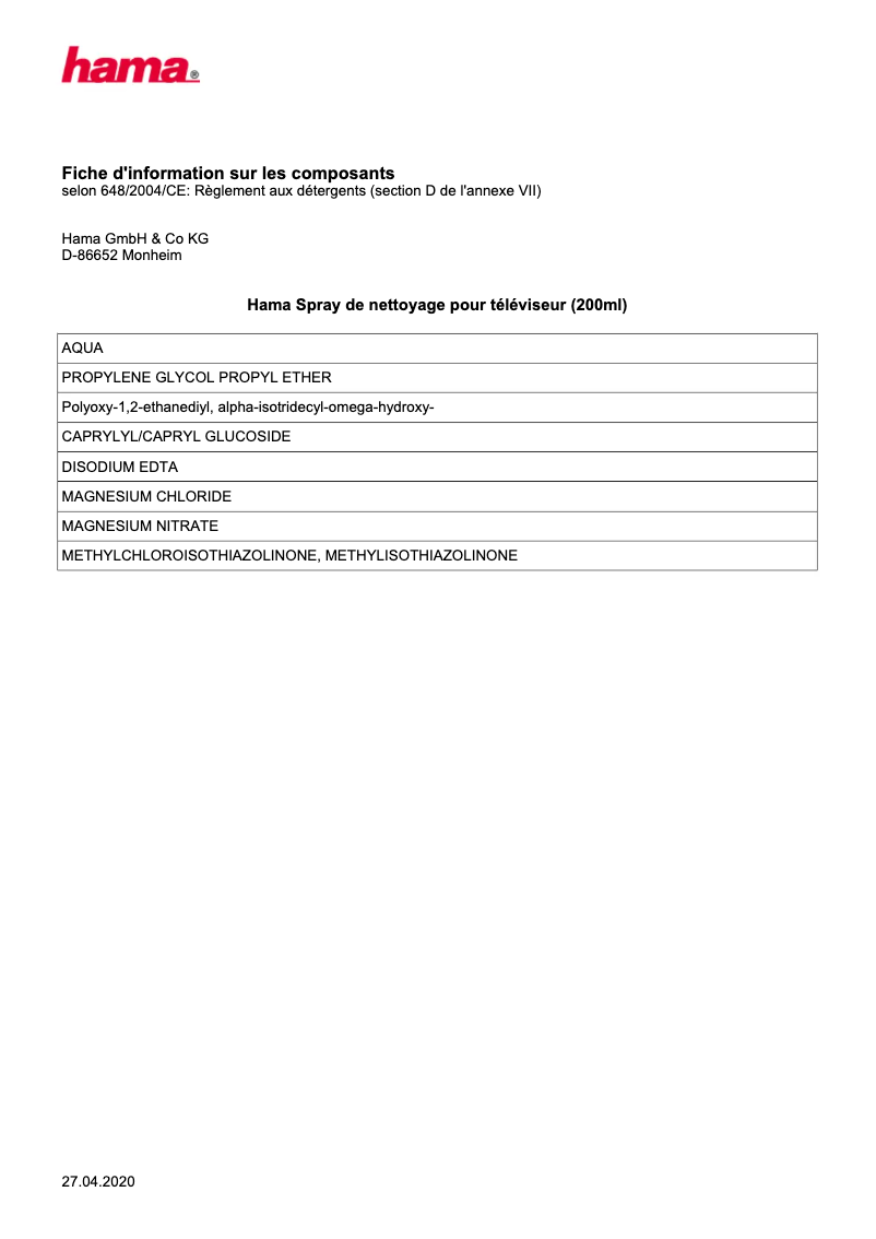 Page 1 de la notice Manuel utilisateur Hama 00095878