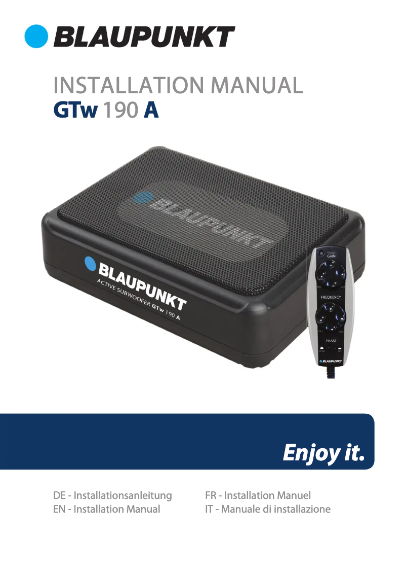 Page n°1 - Manuel utilisateur Blaupunkt GTw 190 A