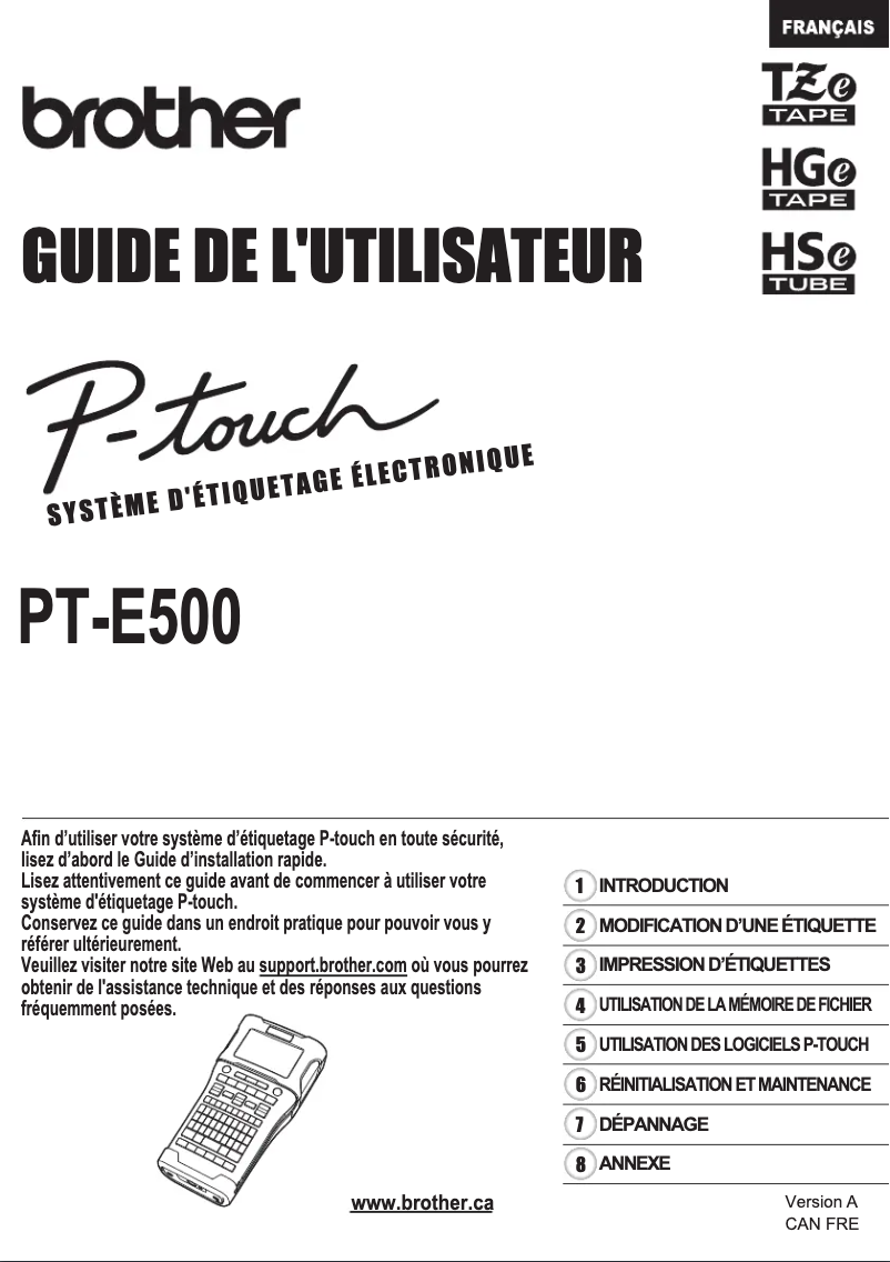 Page 1 de la notice Manuel utilisateur Brother P-Touch PT-E500
