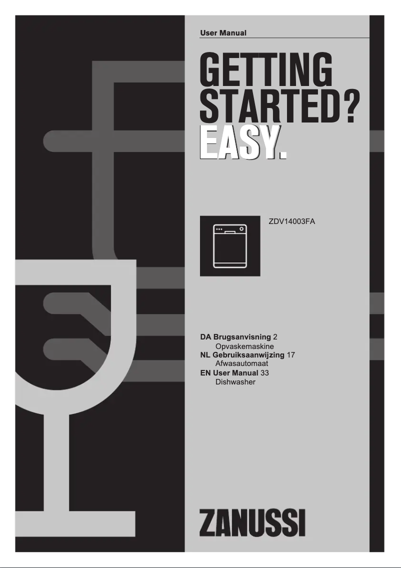 Page n°1 - Manuel utilisateur Zanussi ZDV14003FA