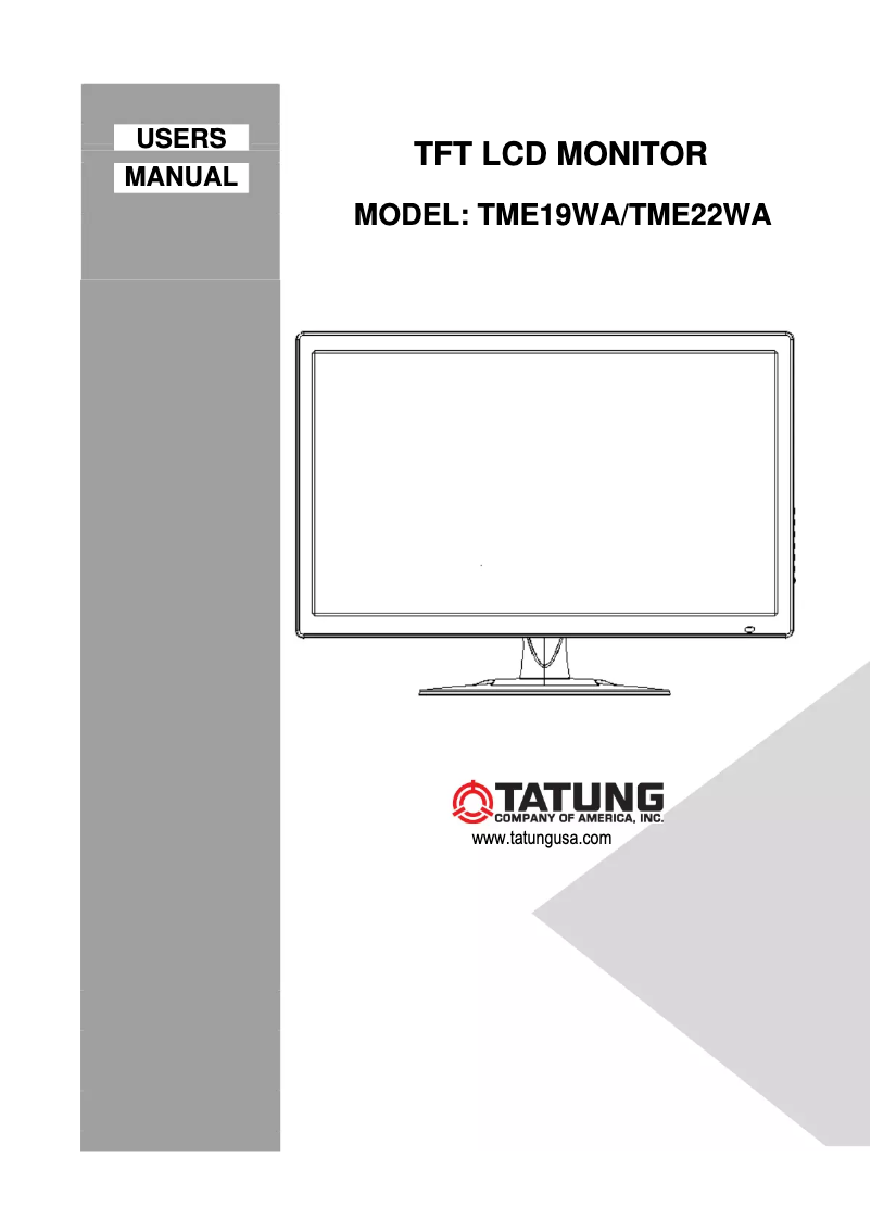 Page 1 de la notice Manuel utilisateur Tatung TME22WA