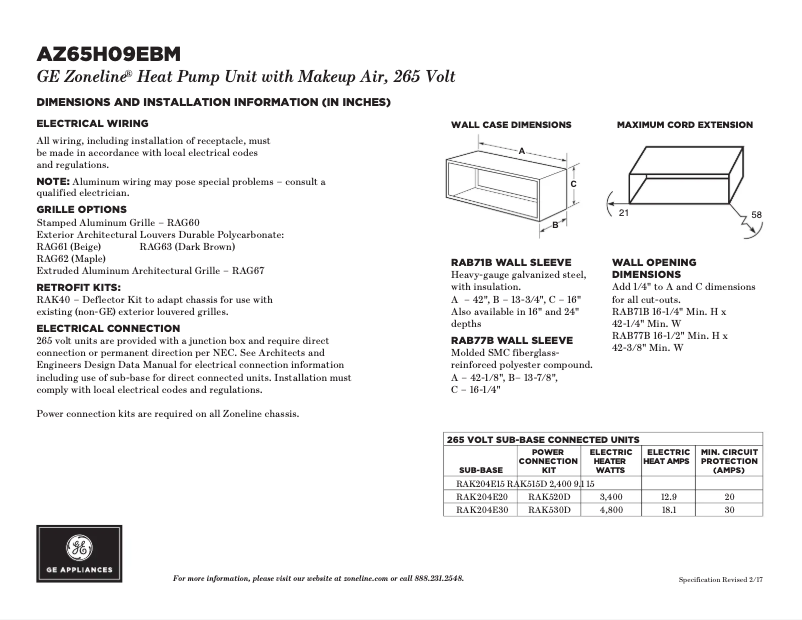 Page 1 de la notice Fiche technique GE AZ65H09EBM