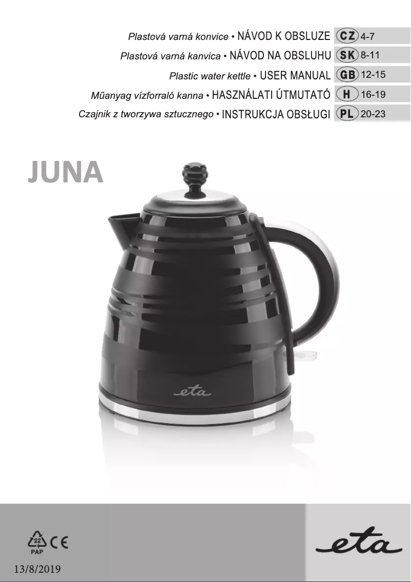 Image de la première page du manuel de l'appareil Juna 1605 90010