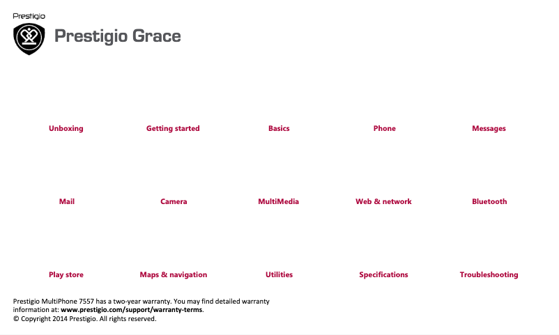 Page n°1 - Manuel utilisateur Prestigio Grace