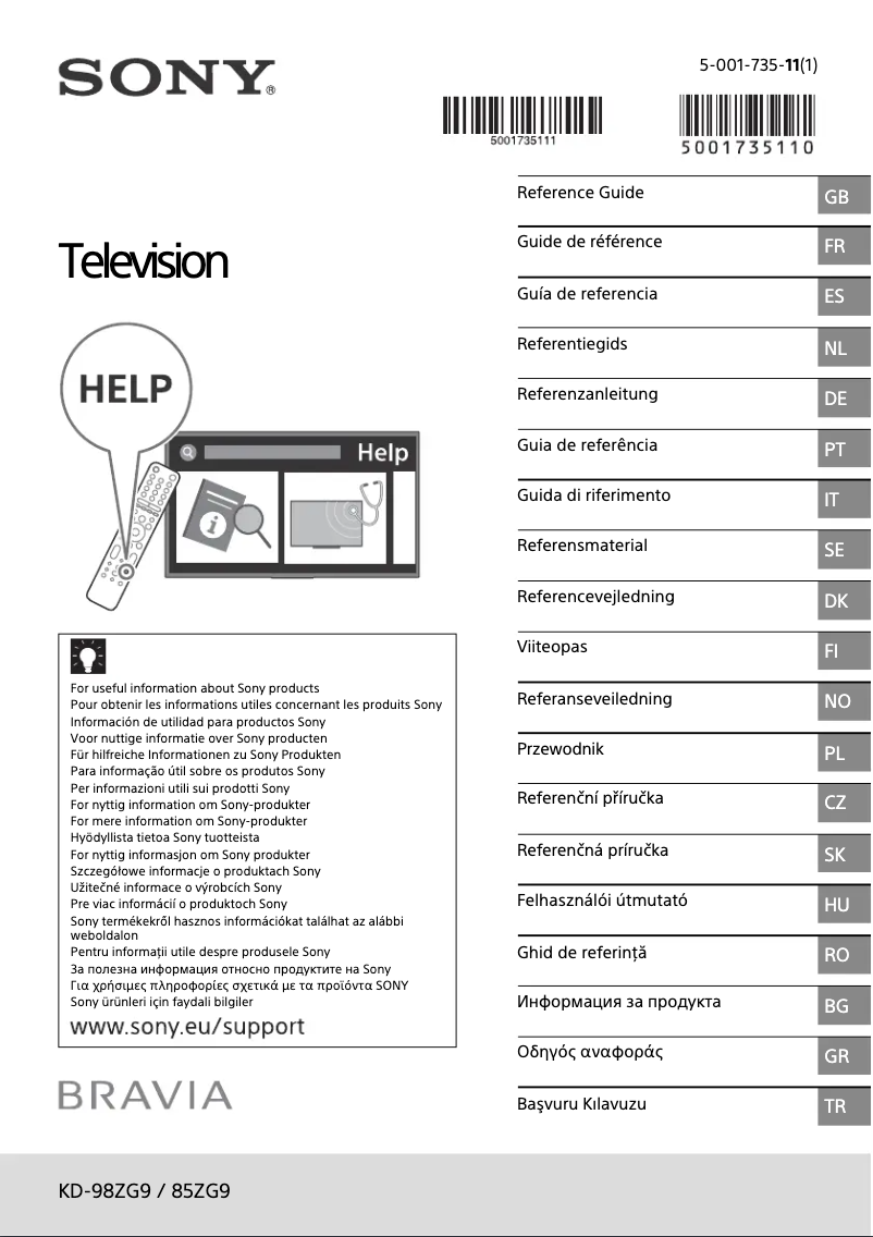 Page 1 de la notice Manuel utilisateur Sony Bravia KD-85ZG9