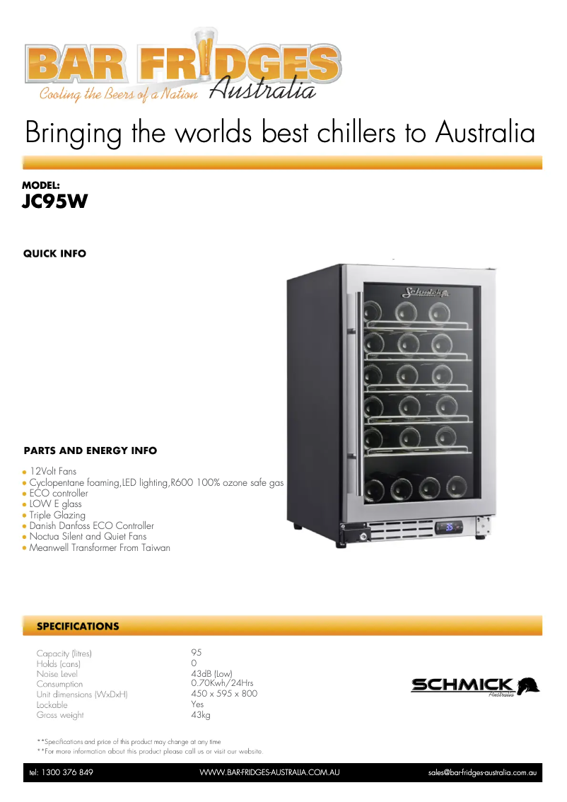 Page n°1 - Fiche technique Schmick JC95W