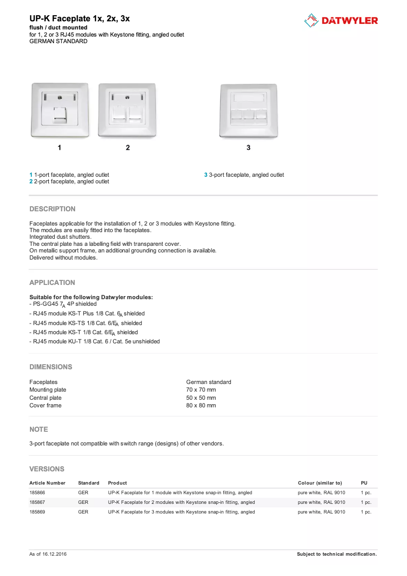 Page n°1 - Manuel utilisateur Dätwyler UP-K