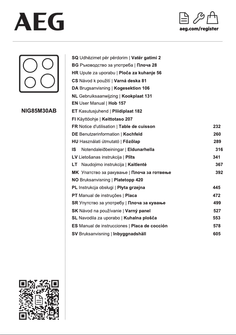 Page 1 de la notice Manuel utilisateur AEG NIG85M30AB