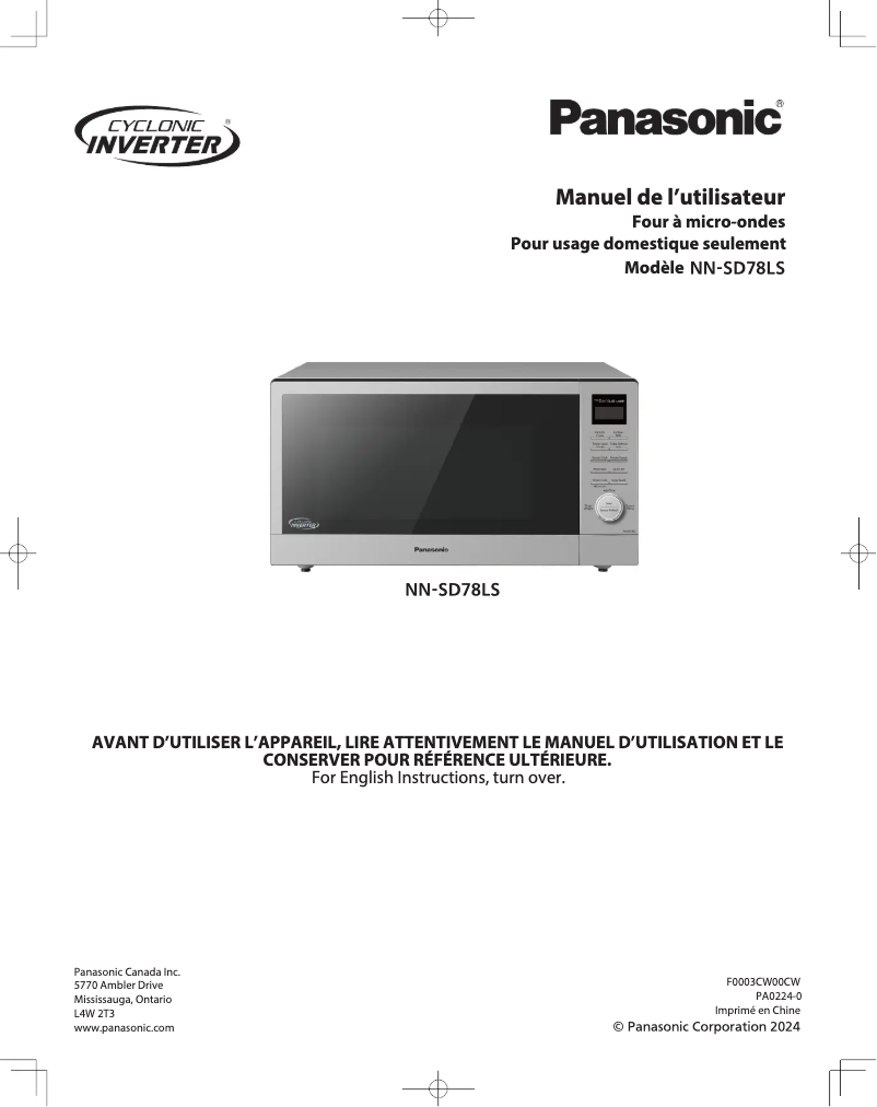 Page n°1 - Manuel utilisateur Panasonic Cyclonic Inverter NN-SD78LS