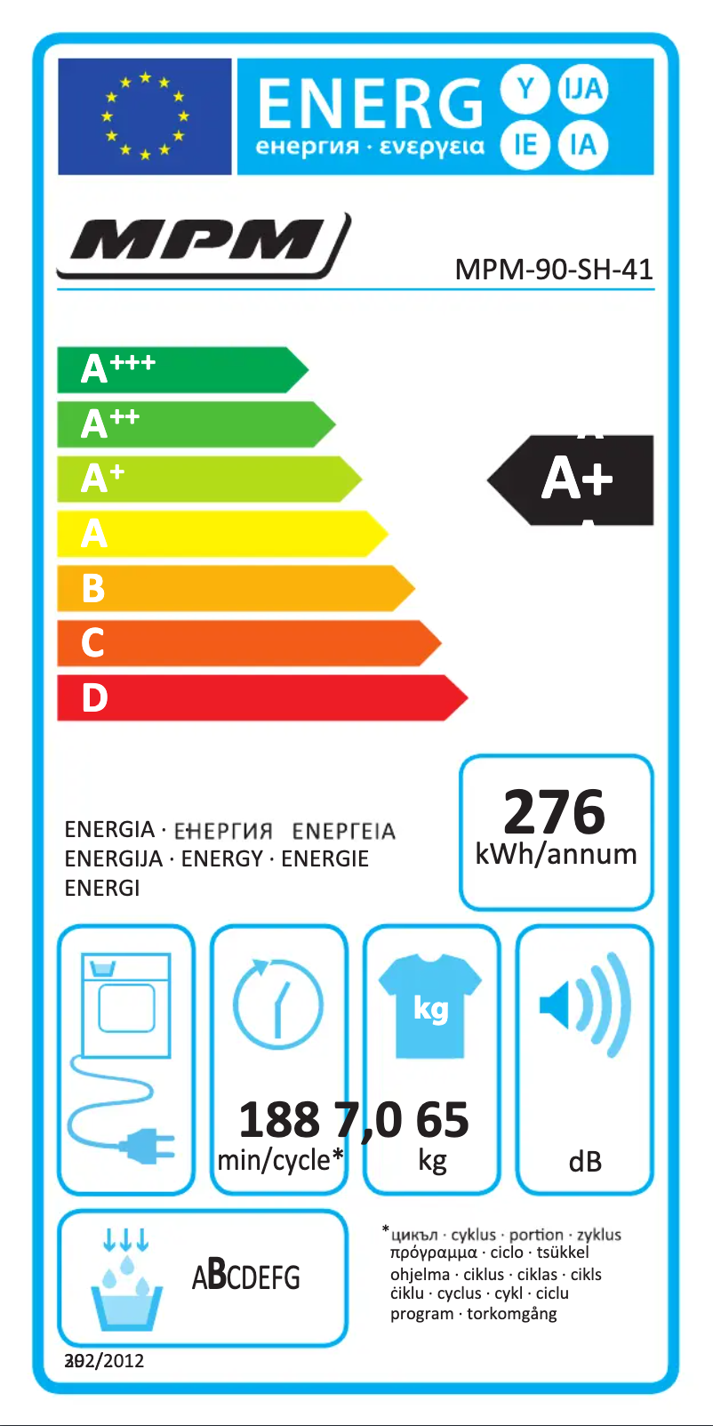 Page 1 de la notice Label énergétique MPM MPM-90-SH-41