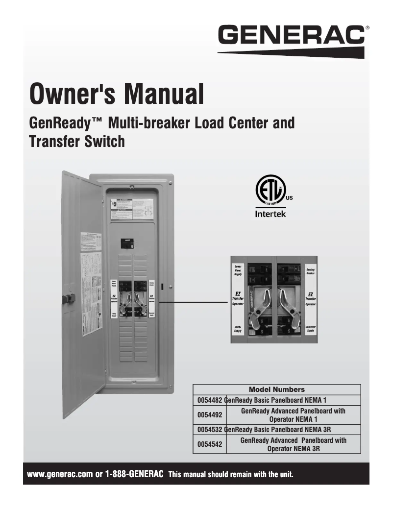 Page n°1 - Manuel utilisateur Generac G0054542