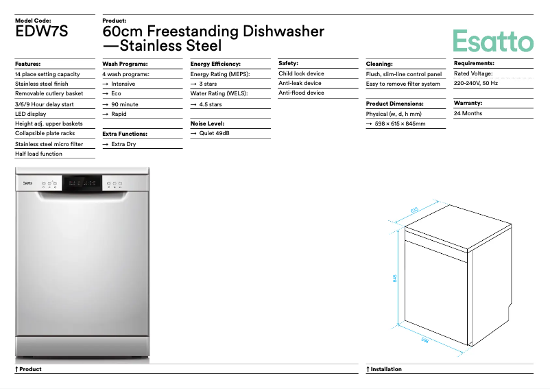 Page 1 de la notice Fiche technique Esatto SL63R