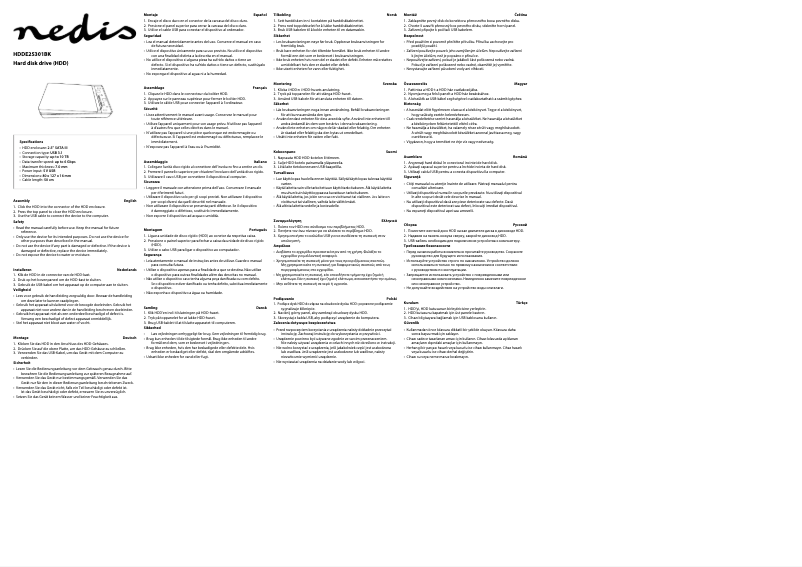 First page image of the manual for HDDE25301BK