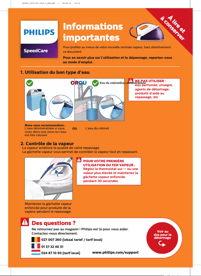 Page 1 de la notice Guide de démarrage rapide Philips SpeedCare GC6636