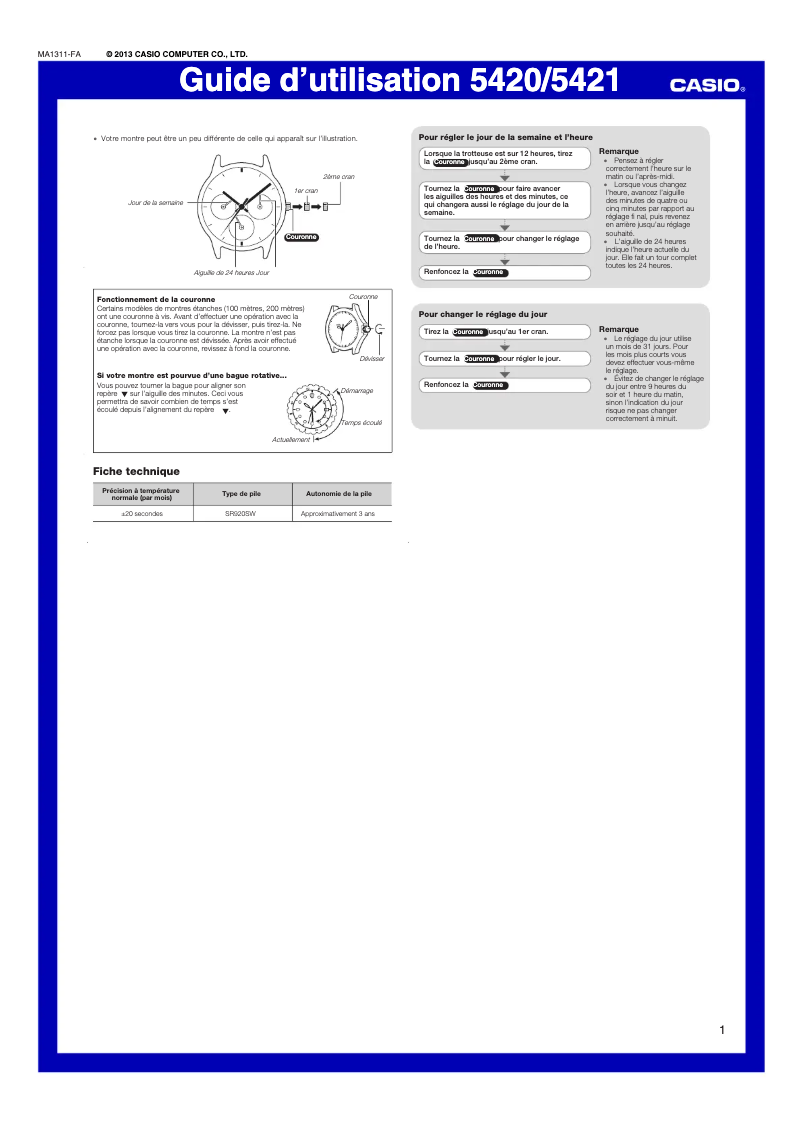 Page 1 de la notice Manuel utilisateur Casio Sheen SHE-3806GD-9AUER