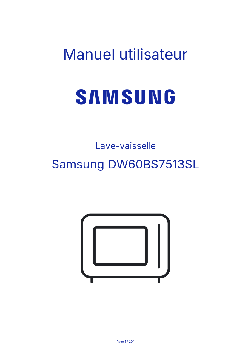 Image de la première page du manuel de l'appareil DW60BS7513SL