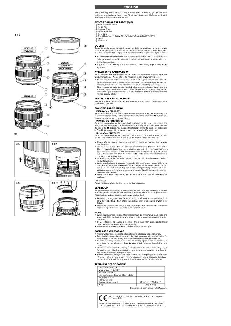 Image de la première page du manuel de l'appareil 50mm f3.5-5.6 DC 18