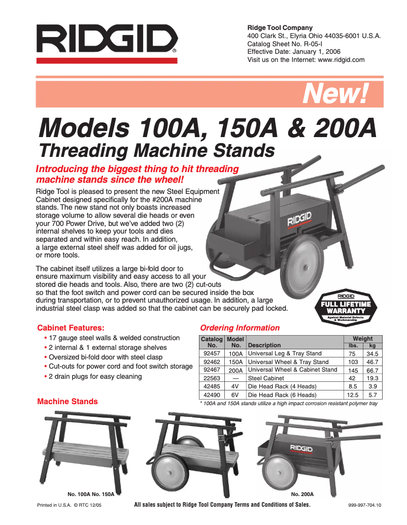 Page 1 de la notice Catalogue Ridgid 250