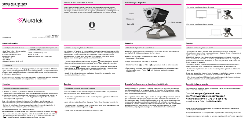 Page 1 de la notice Guide de démarrage rapide Aluratek AWC01F