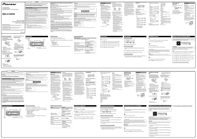 Page n°1 - Guide de démarrage rapide Pioneer DEH-S1200UB