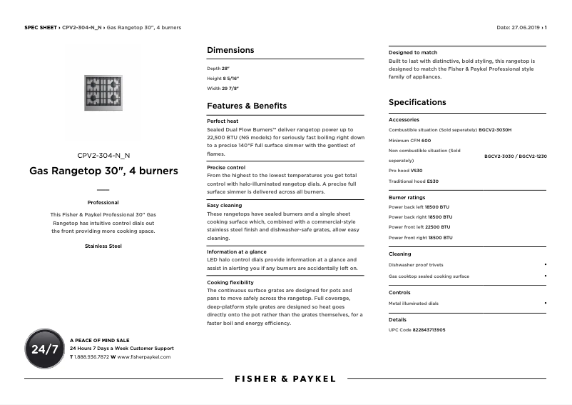Page n°1 - Fiche technique Fisher & Paykel CPV2-304-N_N