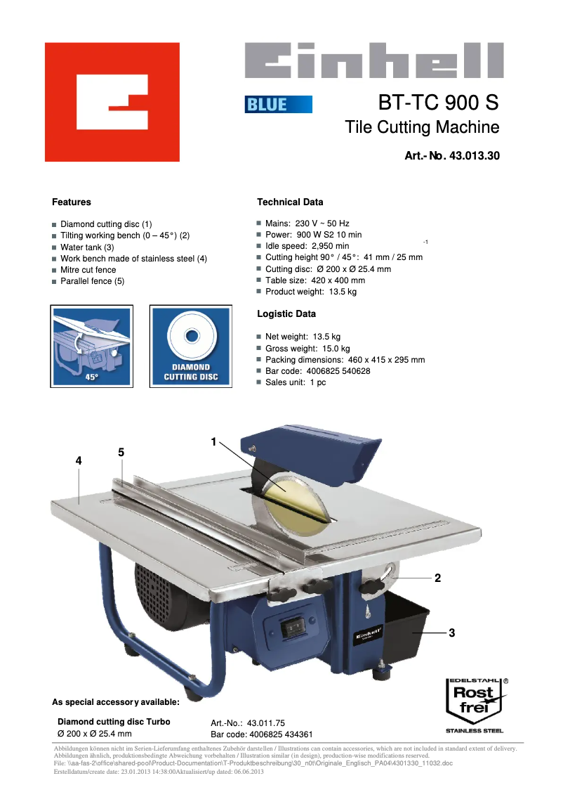 Page n°1 - Manuel utilisateur Einhell BT-TC 900 S
