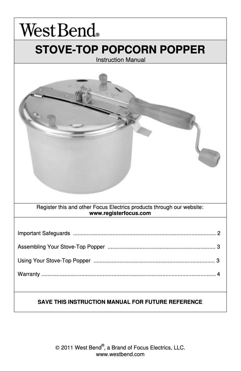 Page 1 de la notice Manuel utilisateur WestBend PC10595