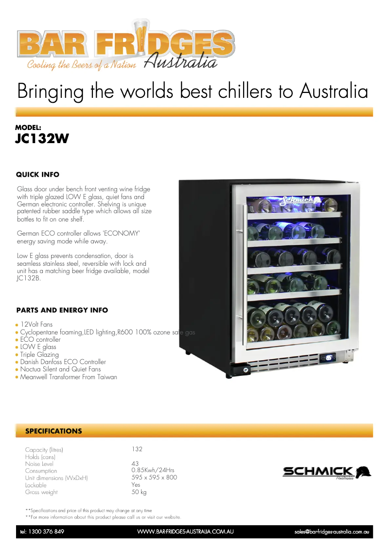 Page n°1 - Fiche technique Schmick JC132W-B