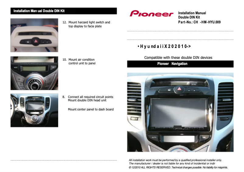 Page n°1 - Manuel utilisateur Pioneer CA-HM-HYU.009