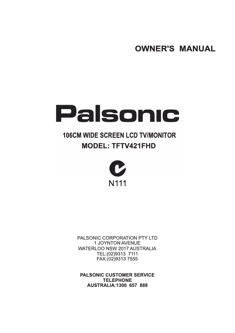 Page n°1 - Manuel utilisateur Palsonic TFTV421FHD