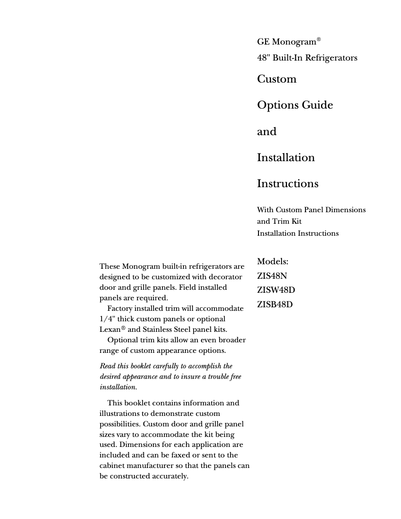 Page n°1 - Manuel utilisateur GE ZWBP48