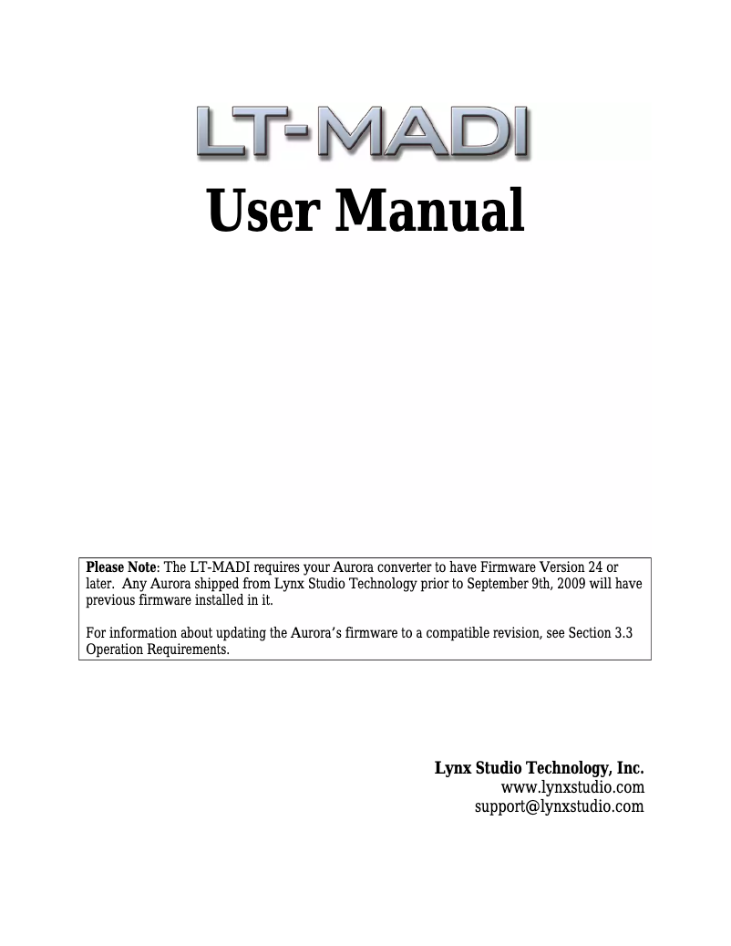 Page 1 de la notice Manuel utilisateur Lynx LT-Madi