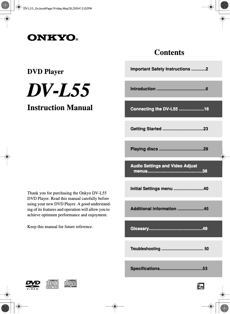 Image de la première page du manuel de l'appareil DV-L55