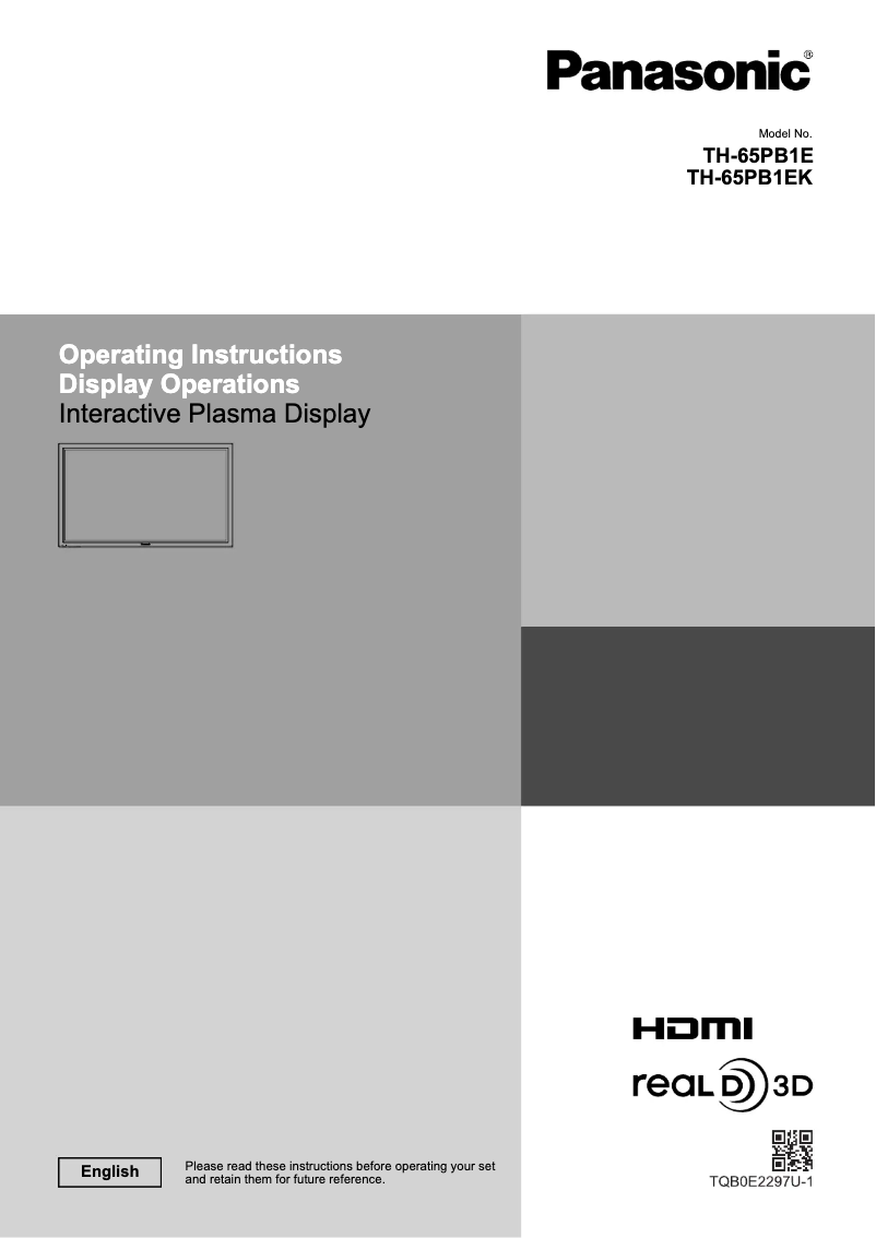 Page 1 de la notice Manuel utilisateur Panasonic TH-65PB1EK