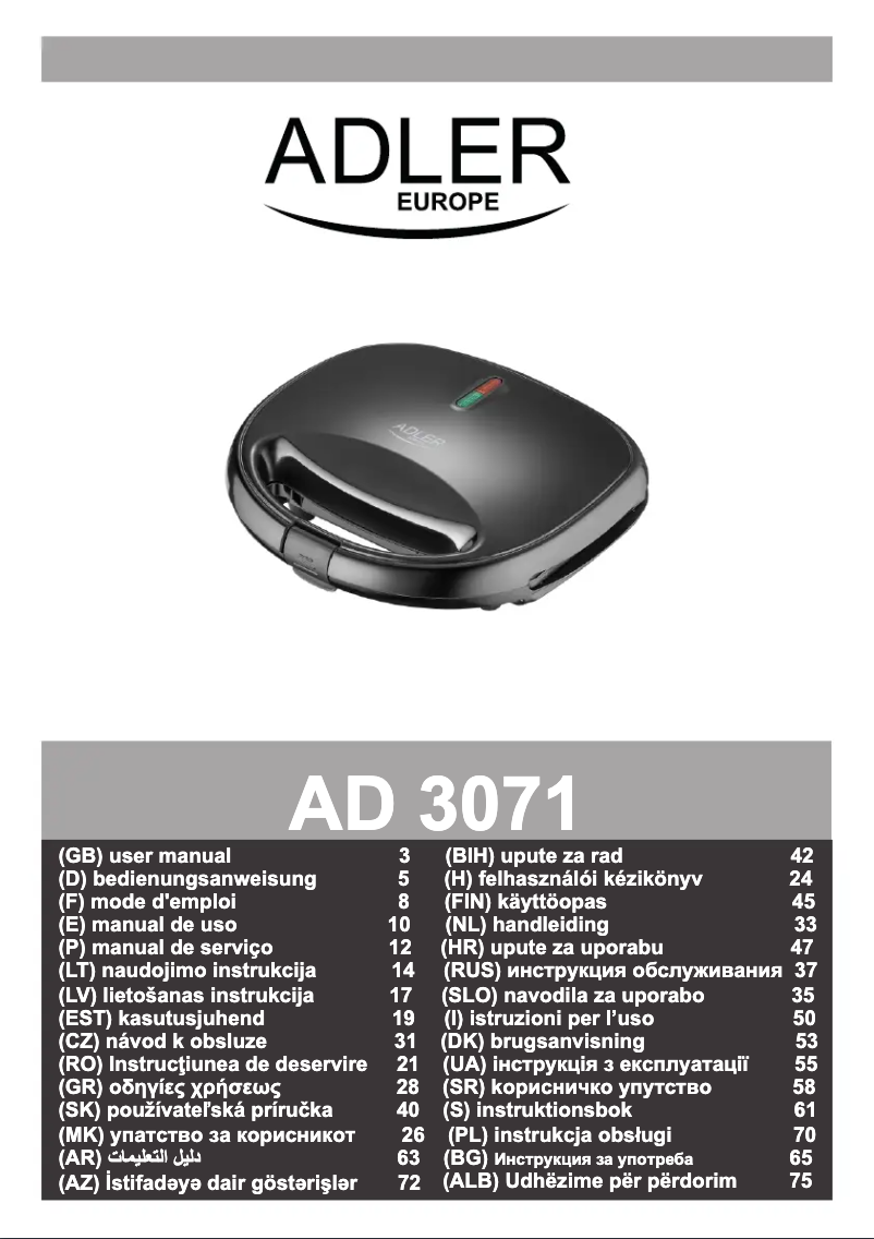 Page 1 de la notice Manuel utilisateur Adler AD 3071
