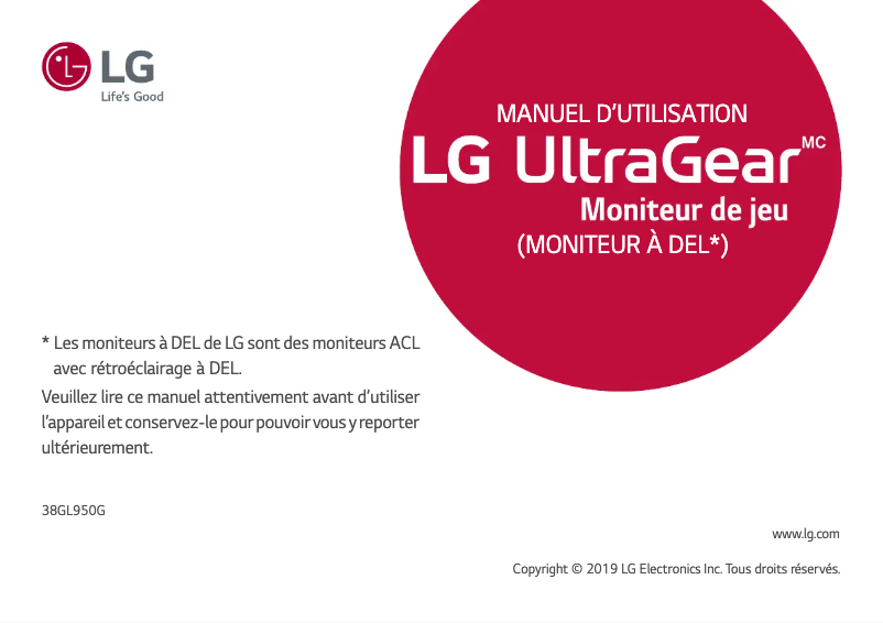 Page 1 de la notice Manuel utilisateur LG 38GL950G