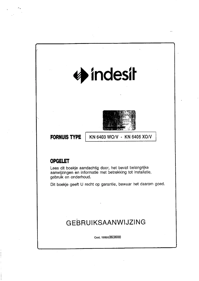 Page n°1 - Manuel utilisateur Indesit KN6403WO/V