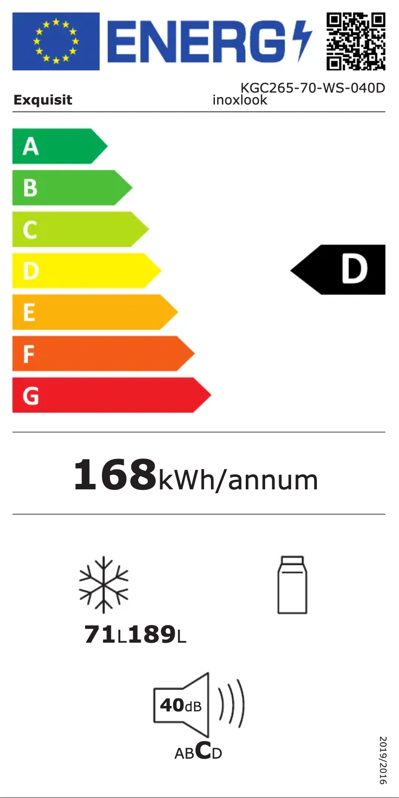 Page 1 de la notice Manuel utilisateur Exquisit KGC265-70-WS-040D
