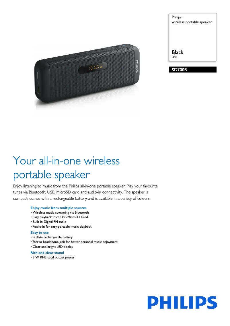 Page n°1 - Fiche technique Philips SD700