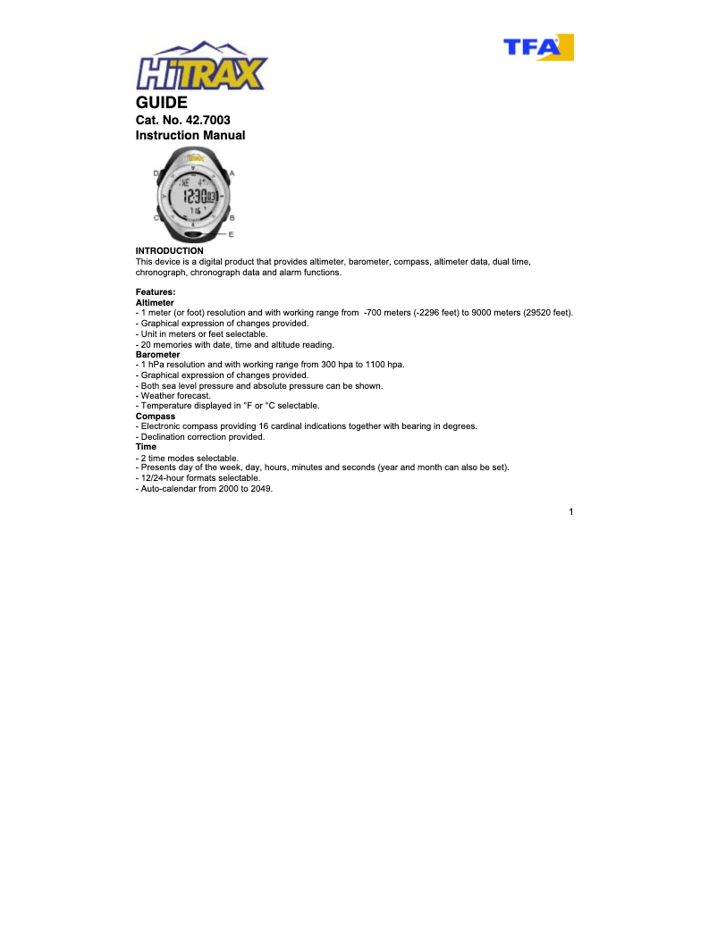 Image de la première page du manuel de l'appareil HiTrax Guide