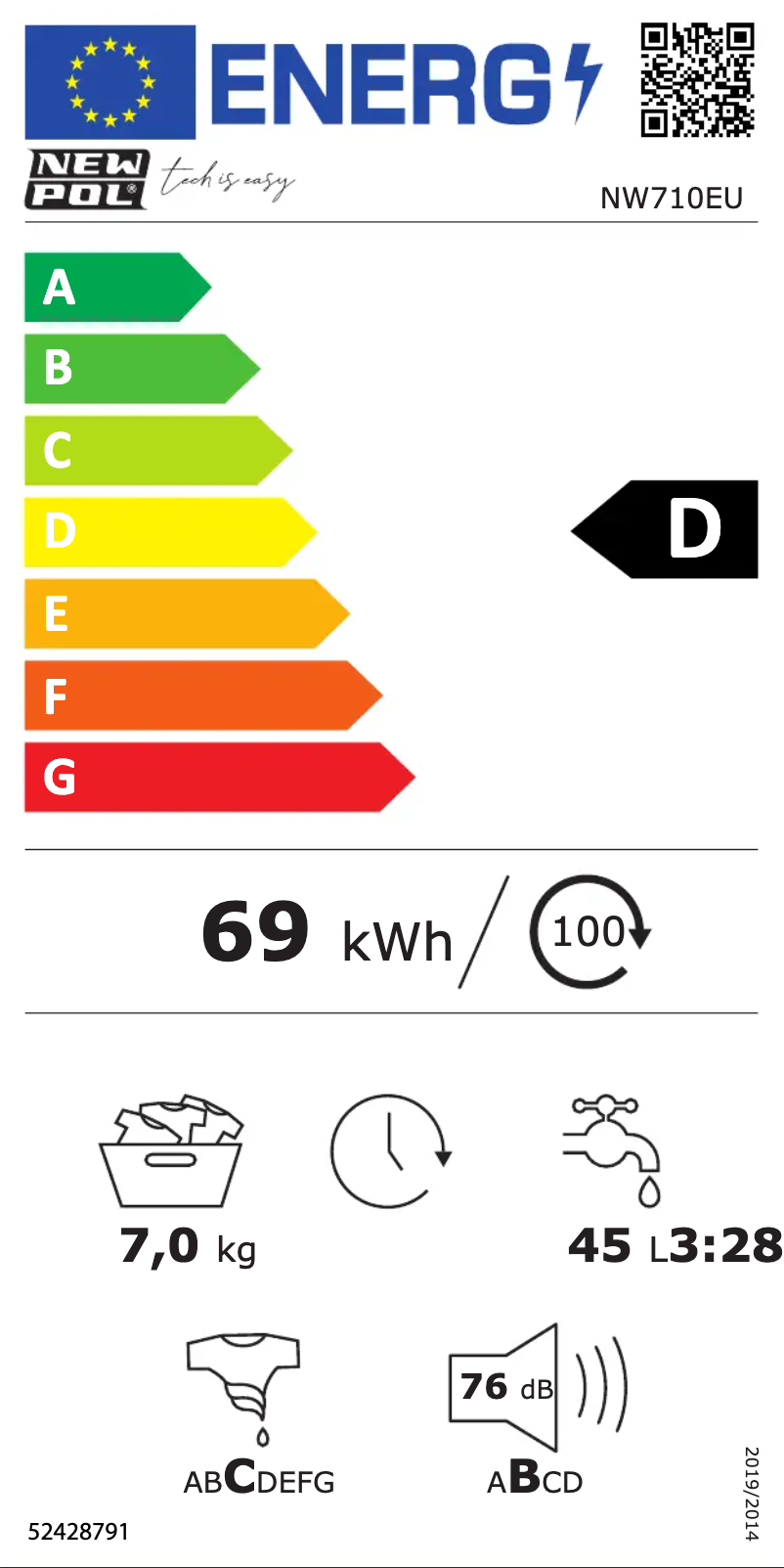 Page 1 de la notice Label énergétique New Pol NW710EU
