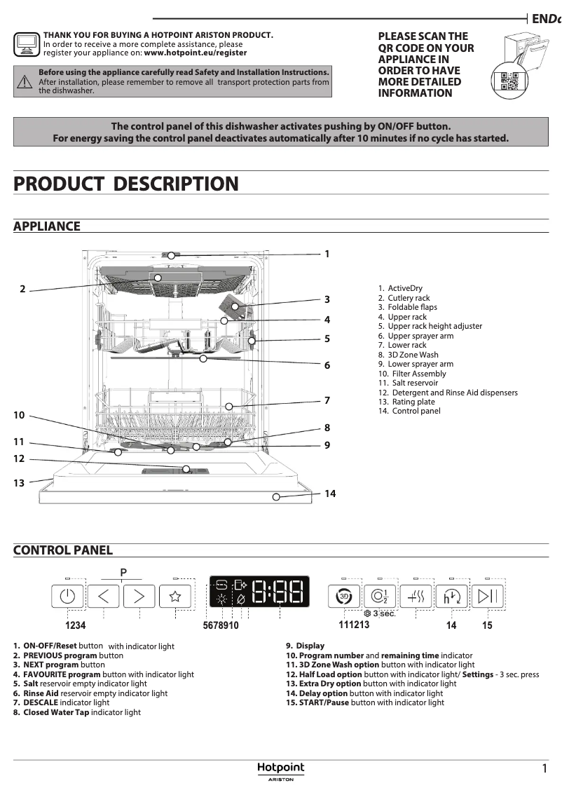 Page 1 de la notice Manuel utilisateur Hotpoint H7I HP40 L