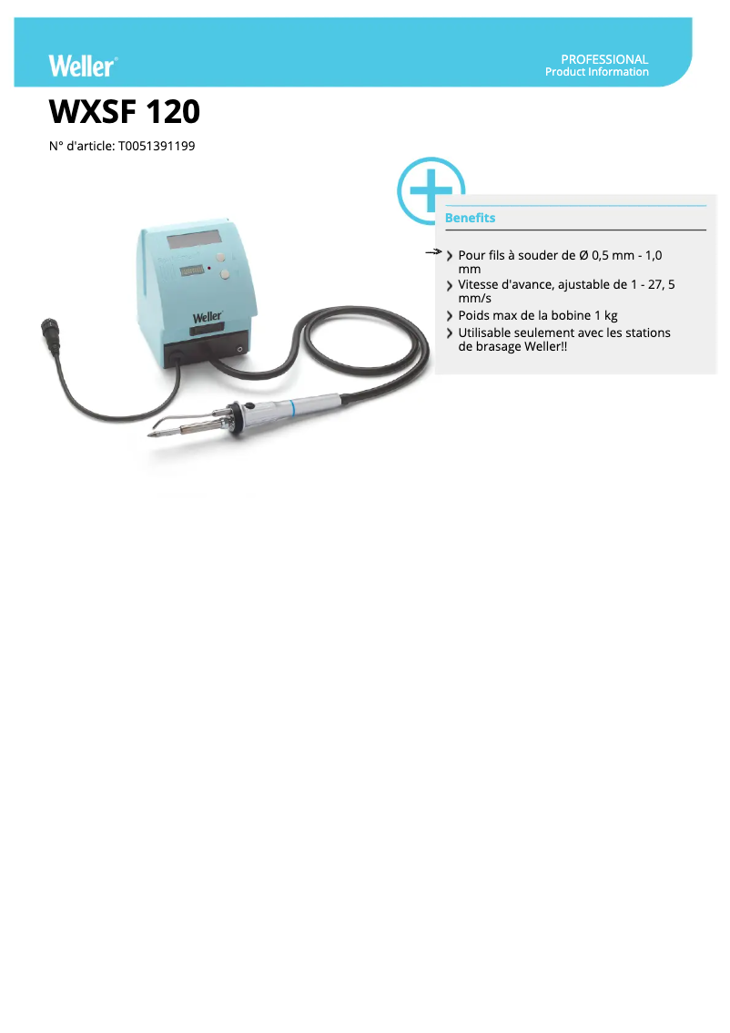 Page 1 de la notice Fiche technique Weller WXSF 120