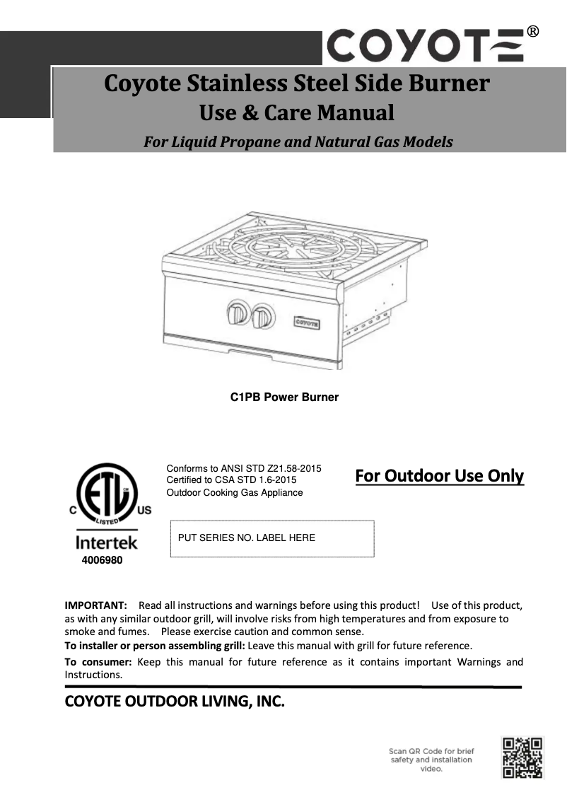 Página 1 del manual Manual de uso y mantenimiento Coyote C1PBLP