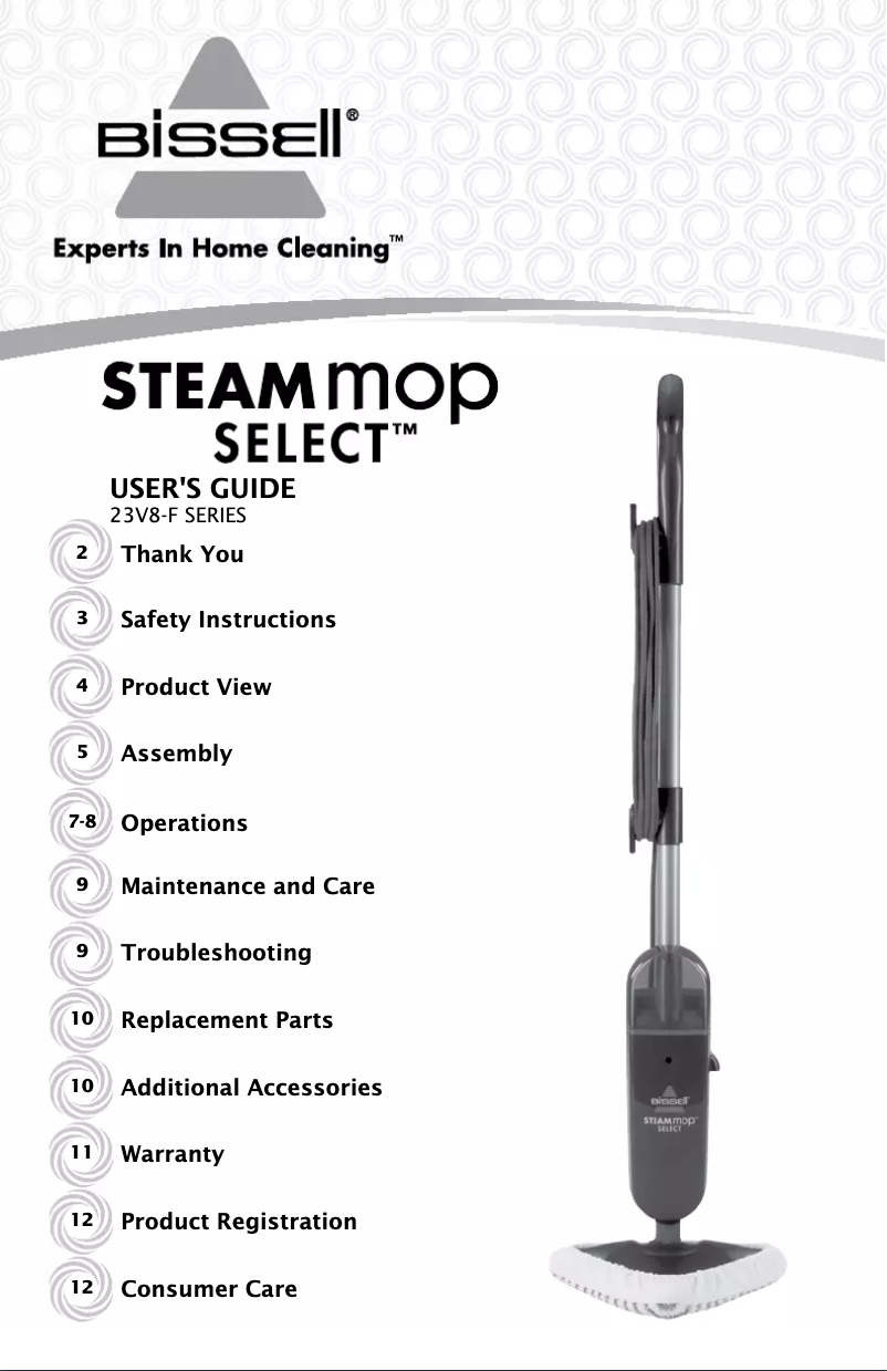 Page 1 de la notice Manuel utilisateur Bissell Steam Mop Select 23V8F