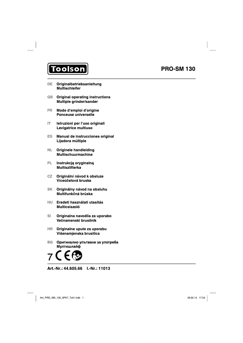 Page 1 de la notice Manuel utilisateur Toolson PRO-SM 130